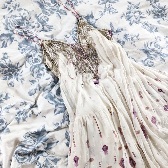 NWT Camilla White Boho Beaded Silk Gown - Picture 7 of 13